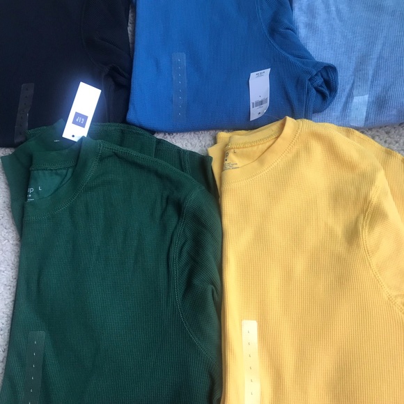 Lot 5 NWT Long Sleeve Gap Thermal Shirts Large Blue Green Yellow - Picture 7 of 10